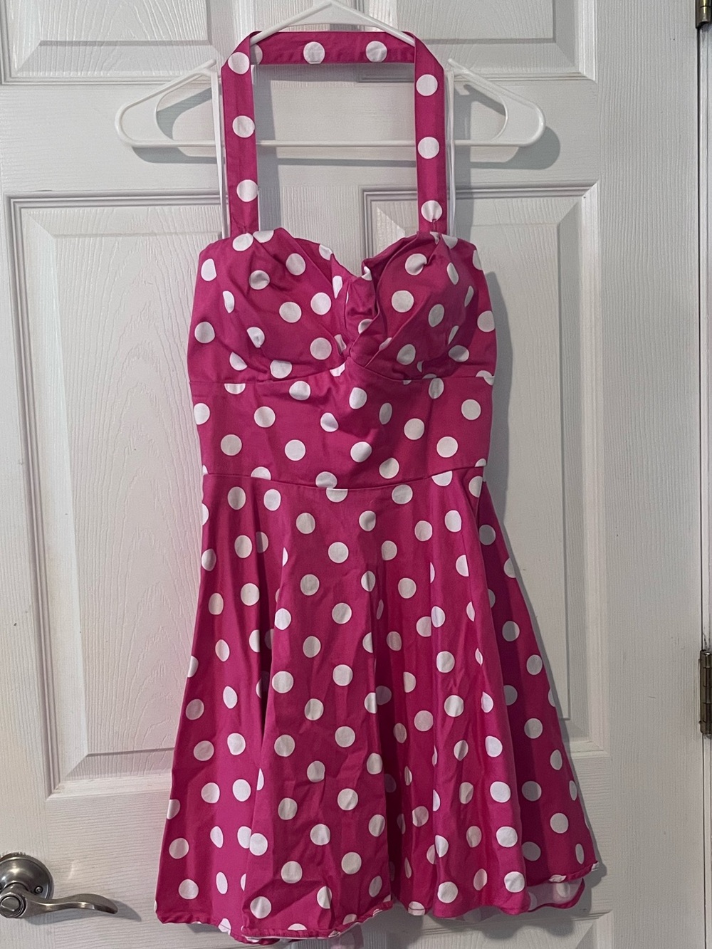 Modcloth Pink & White Polka Dot Halter Dress